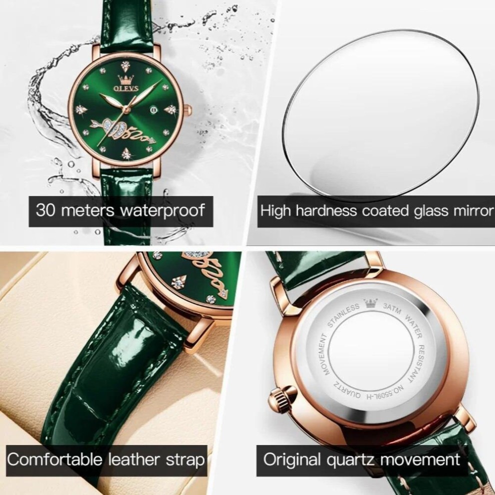 5509 Diamond Leather Strap Watch for Women Waterproof Quartz Women Wristwatch Calendar thumbnail