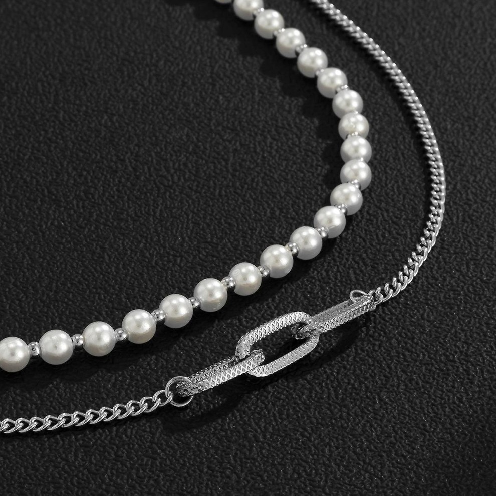 Hip Hop Retro Imitation Pearl Men's Necklace, White K Set 2564 thumbnail