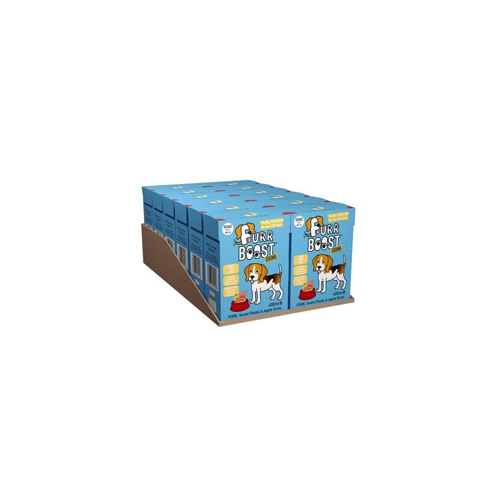 Furr Boost Dog Hydration Drink (12 X 400ml)  100% Natural Oral Rehydration for Dogs & Puppies  Pork, Sweet Potato and Apple  No Additives or