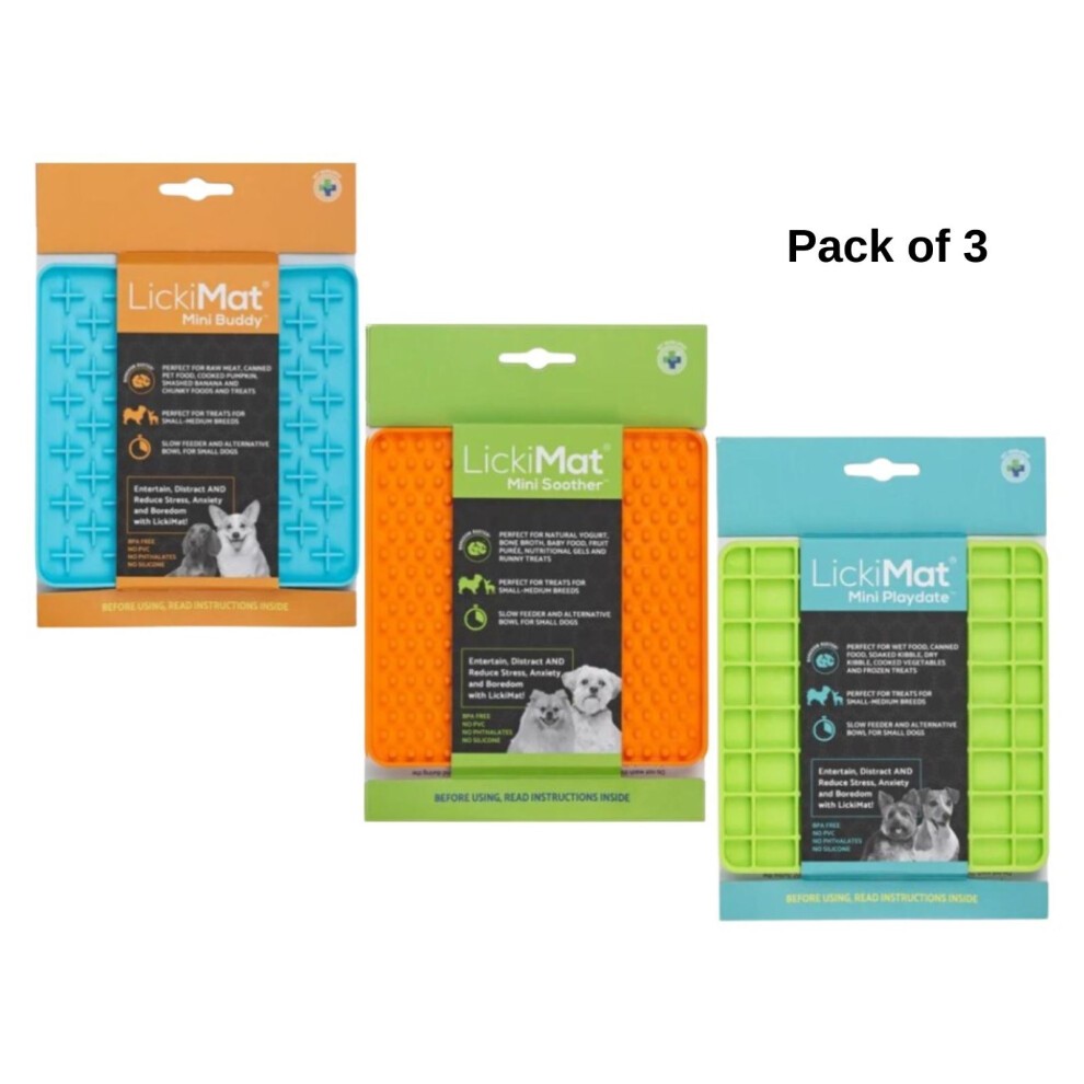 Lickimat Mini Classic Buddy Playdate Soother Slow Feeder Boredom Buster 3 Pack