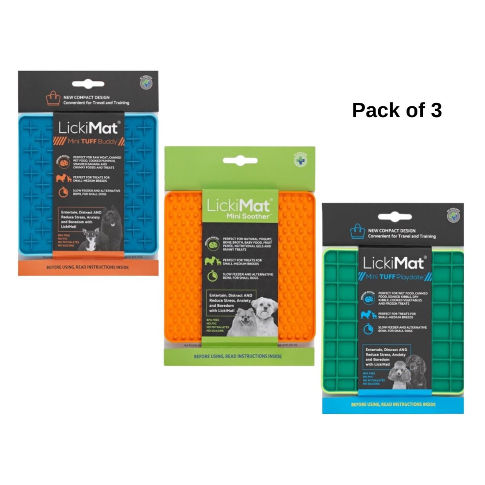 LickiMat Mini Tuff Buddy, Soother, Playdate for Small to Medium Dogs New 3 Pack
