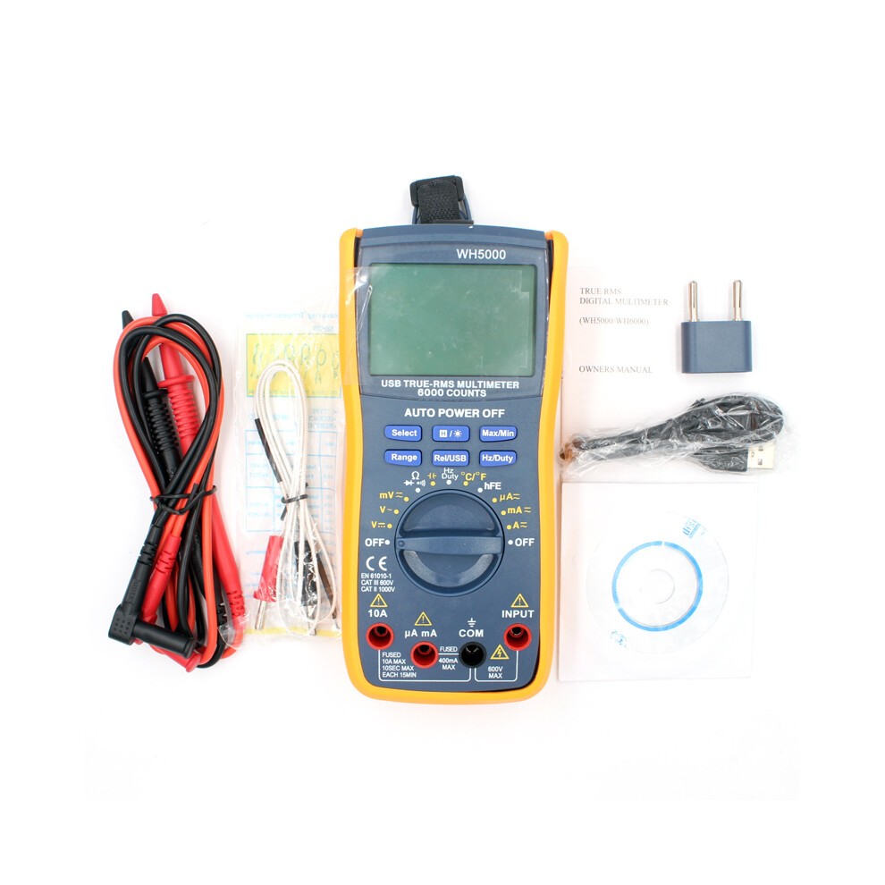 New WH5000 Digital Multimeter 5999 Counts with USB Interface Auto Range with Backlight Magnet Hang AC DC Ammeter Voltmeter Ohm thumbnail