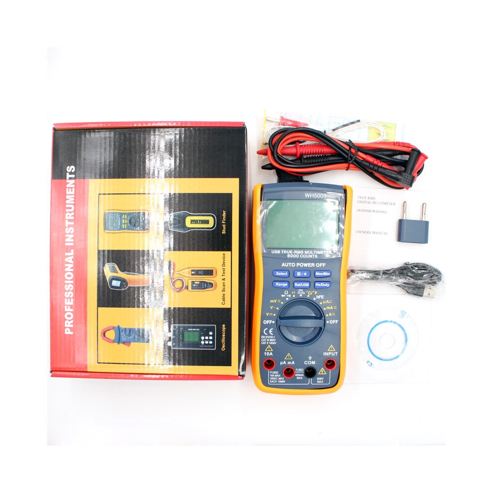 New WH5000 Digital Multimeter 5999 Counts with USB Interface Auto Range with Backlight Magnet Hang AC DC Ammeter Voltmeter Ohm thumbnail