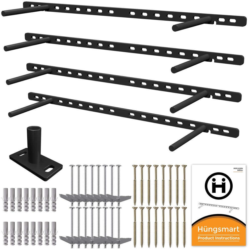 Hungsmart (Set of 4) 22 X 3/4 Inch Floating Shelf Brackets Designed for 1 Inch Thick Custom Shelves Hidden Floating Shelf Hardware (6 Inch Rod) Black