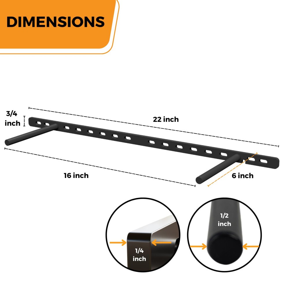 Hungsmart (Set of 4) 22 X 3/4 Inch Floating Shelf Brackets Designed for 1 Inch Thick Custom Shelves Hidden Floating Shelf Hardware (6 Inch Rod) Black