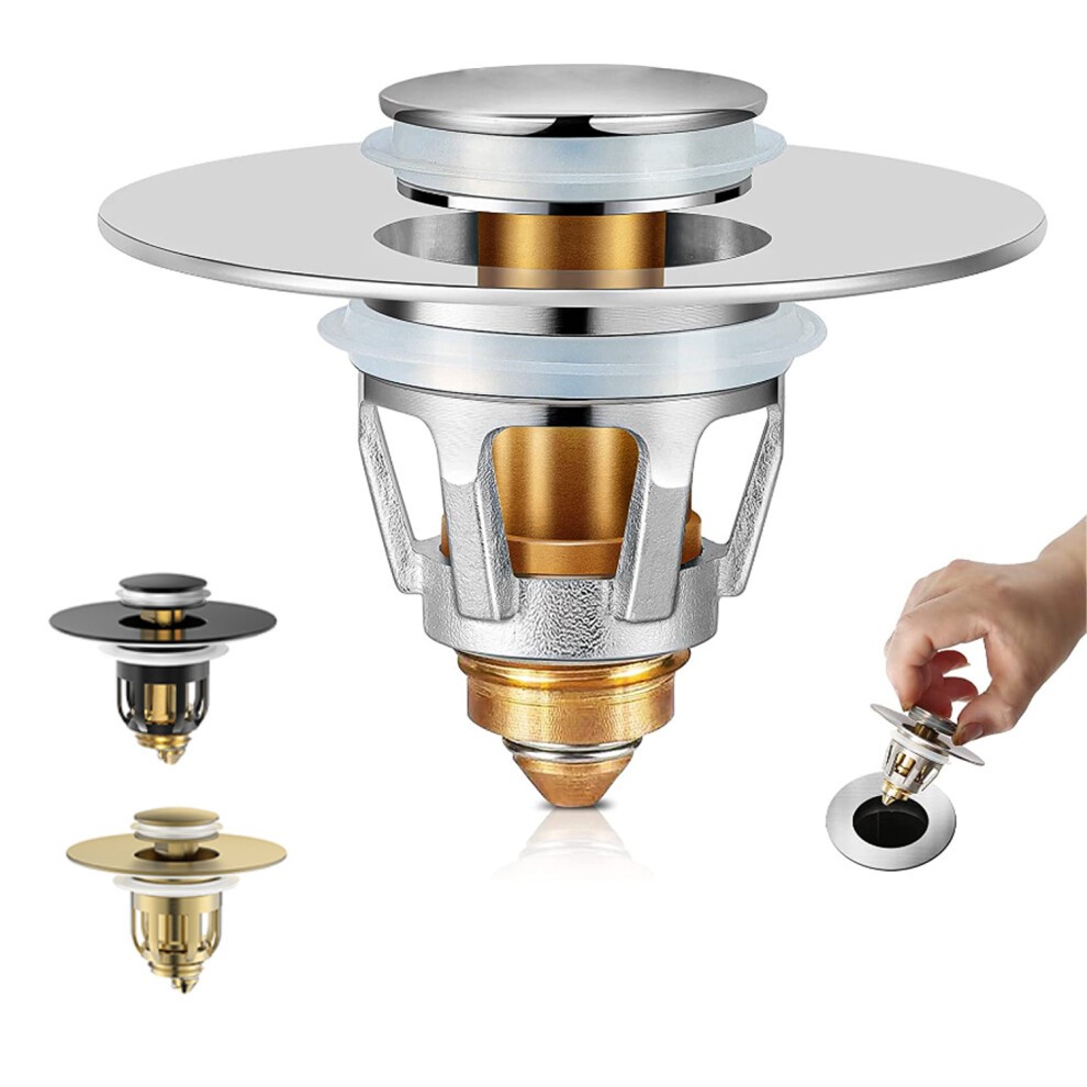 Universal Sink Plug Replacement with Extra Rings(30-55mm/1.8-2.2in) |Push Type Copper Bounce Core Bath Plugs |Premium Pop up Sink Plugs for Bathroom &