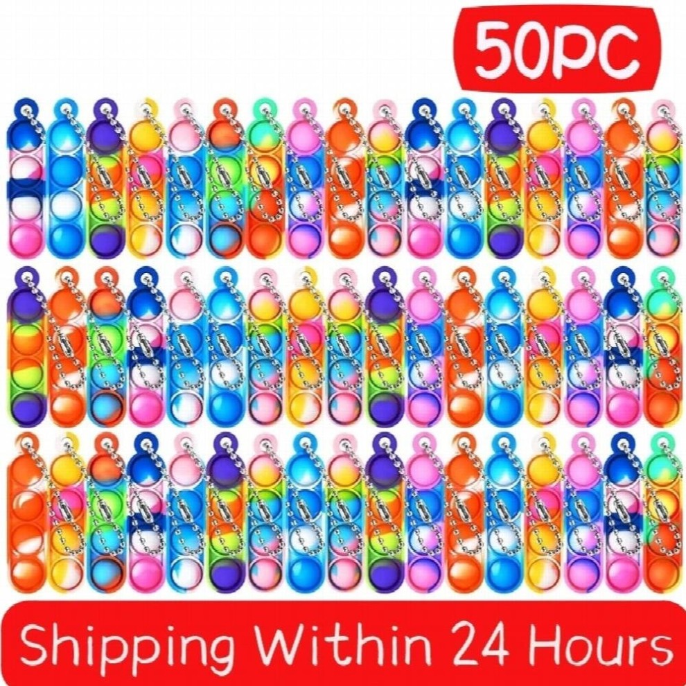 10/20/30/50PCS Rainbow Mini Keychain Pop Fidget Toys Bulk Push Bubble Stress Relief Sensory Toys for Kids Adult Key Ring Pendant