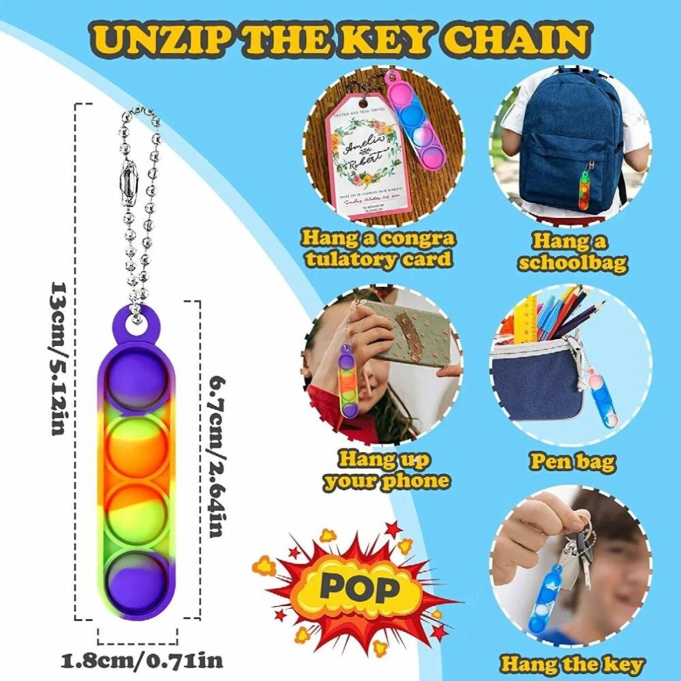 10/20/30/50PCS Rainbow Mini Keychain Pop Fidget Toys Bulk Push Bubble Stress Relief Sensory Toys for Kids Adult Key Ring Pendant thumbnail