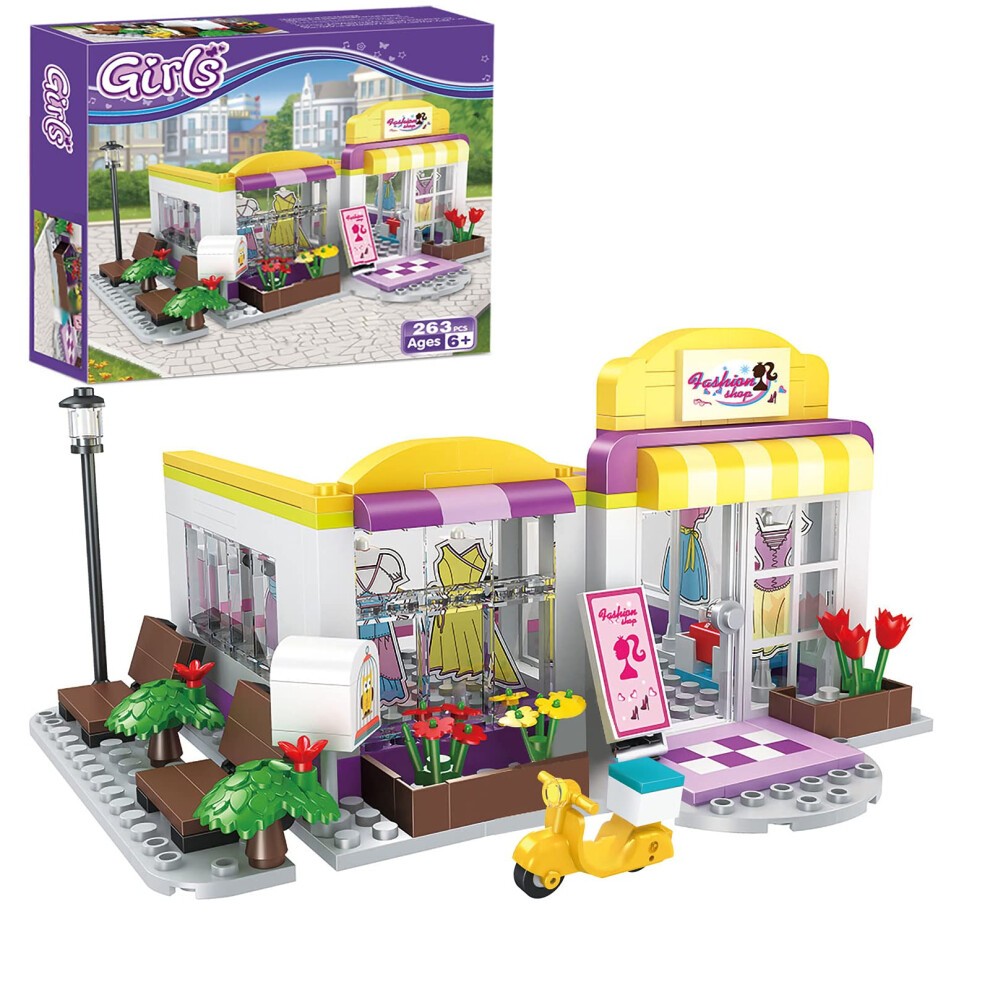 BRICK STORY Girls Friends Fashion Clothing Store Building Sets 263 PCS Shop House Building Kit Creative Shopping Role Play Building Toys Christmas Bir
