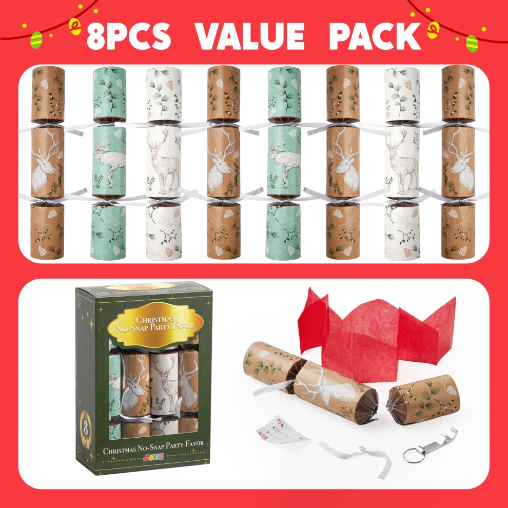 JOYIN 8 Pack Christmas Party Favor Non-Snap Party Table Favors with Reindeer Design Holiday Party Favor Supplies for Kids and Adults  Christmas Partie
