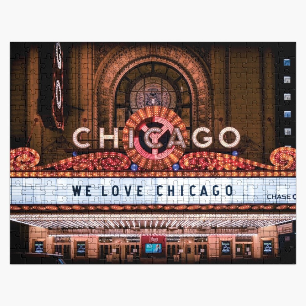 (Chicago Theater Marquis at Night=4542) Jigsaw Puzzle Wooden 300-Piece for Adults Kids Seniors- Home Decor Family Activity Game Wall Art 38x26cm / 15x