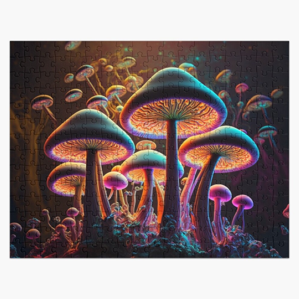 (Glowing Psychedelic Mushrooms=4875) Jigsaw Puzzle Wooden 300-Piece for Adults Kids Seniors- Home Decor Family Activity Game Wall Art 38x26cm / 15x10i