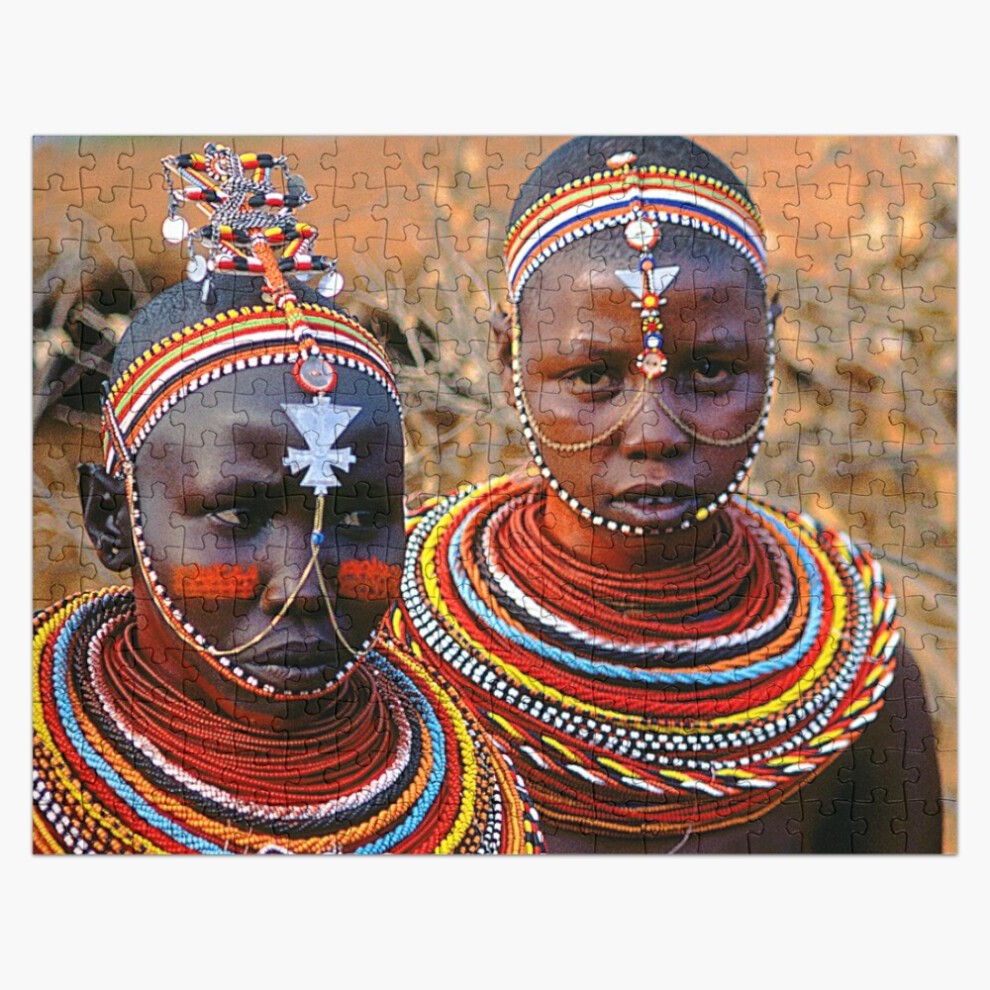 (Two African Maasai Villagers in Kenya, Africa=4962) Jigsaw Puzzle Wooden 300-Piece for Adults Kids Seniors- Home Decor Family Activity Game Wall Art