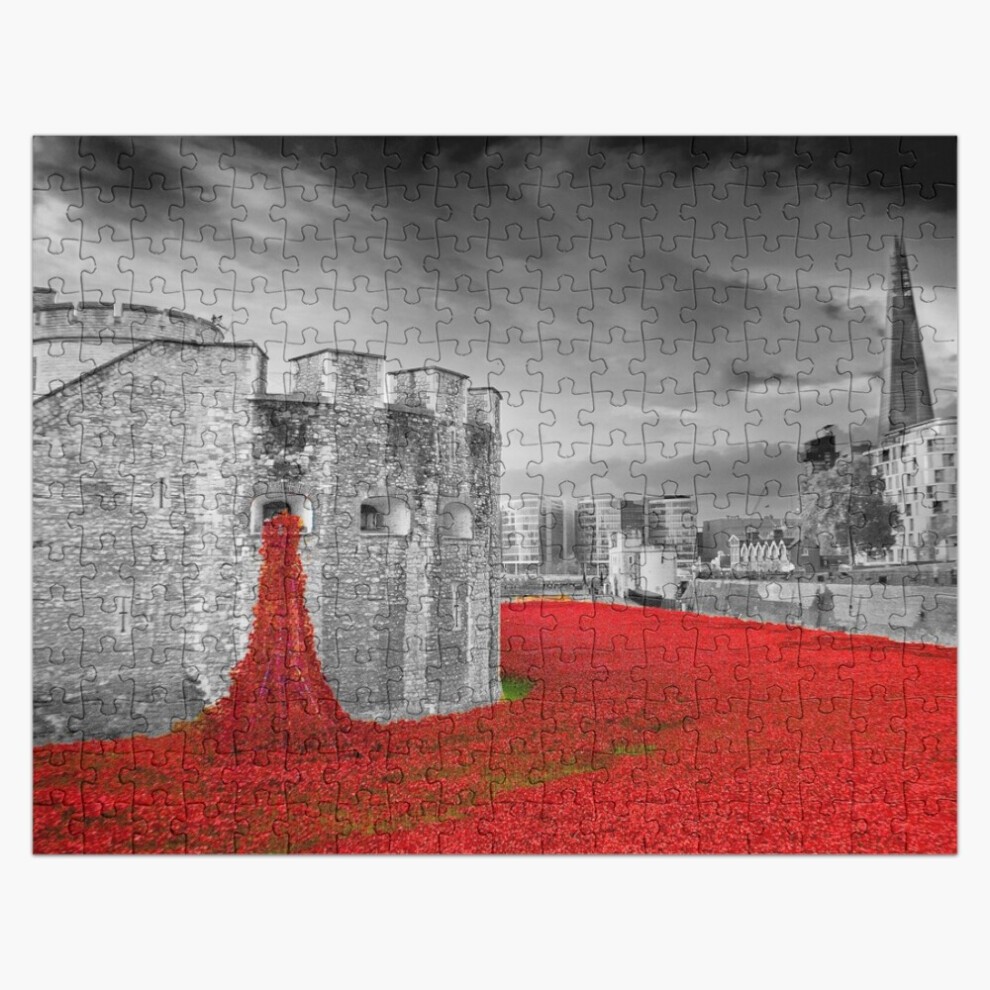 (Tower of London Red Poppies=5588) Jigsaw Puzzle Wooden 300-Piece for Adults Kids Seniors- Home Decor Family Activity Game Wall Art 38x26cm / 15x10inc