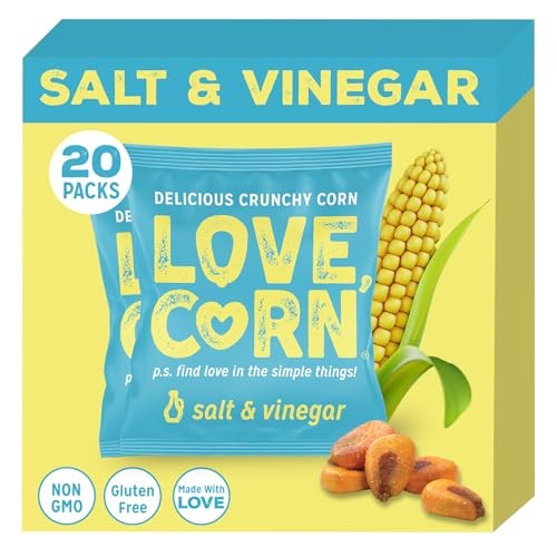 LOVE CORN Salt & Vinegar 0.7oz X 20 Bags - Delicious Crunchy Corn - Healthy Family Snacks - Gluten Free, Kosher, NON-GMO - Alternative for Chips, Nuts