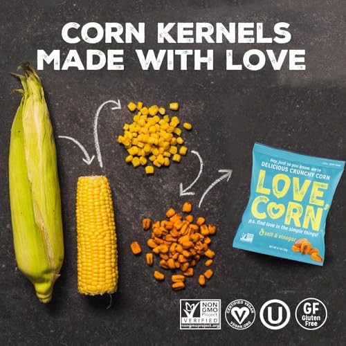 LOVE CORN Salt & Vinegar 0.7oz X 20 Bags - Delicious Crunchy Corn - Healthy Family Snacks - Gluten Free, Kosher, NON-GMO - Alternative for Chips, Nuts thumbnail
