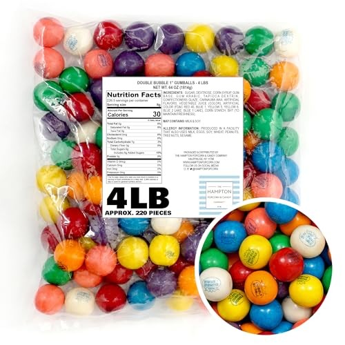 1 Inch Gumballs for Gumball Machine  Approx. 220 Pieces  4lb Bulk Bag  Large Gumballs  Dubble Bubble Assorted Fruit Flavored Bubble Gum  Gumball Machi