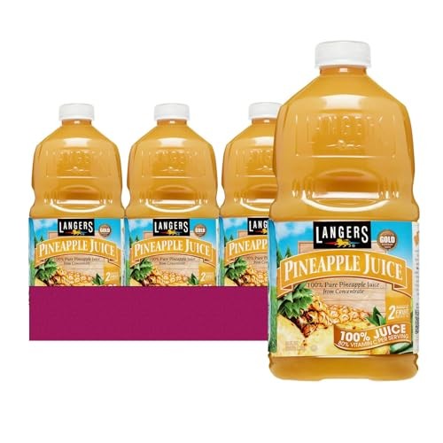 Langers 4-Pack of 100% Pineapple Juice, 64 Fl Oz Plastic Bottle  1 Utility Freebie by Unique Outlet