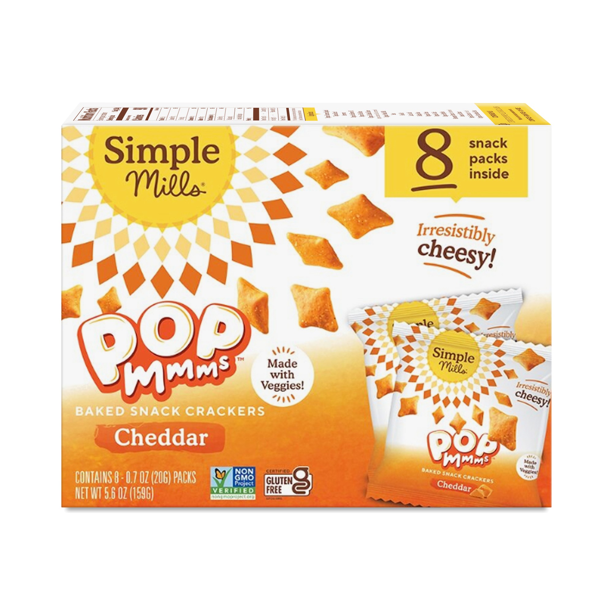 Simple Mills Crackers Pop Mmms Cheddar - 8pk