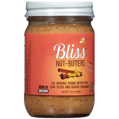 BlissÂ® Nut-Butters All Natural Peanut Butter With Chia Seeds And Saigon Cinnamon 12 Oz. Jar