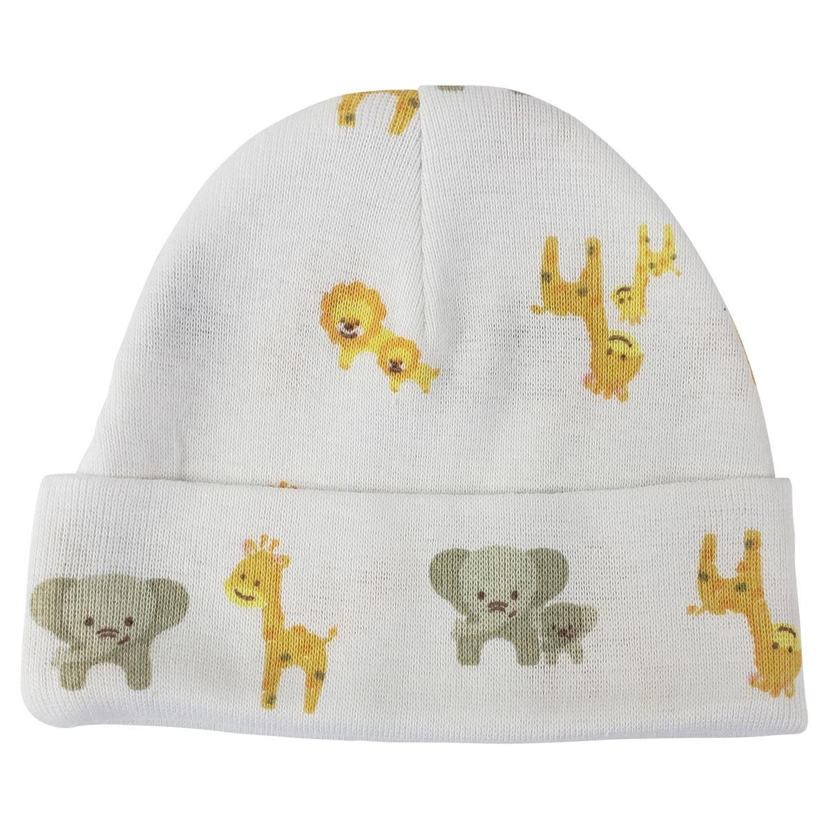 NC-0255 Unisex Printed Baby Cap, White - Newborn