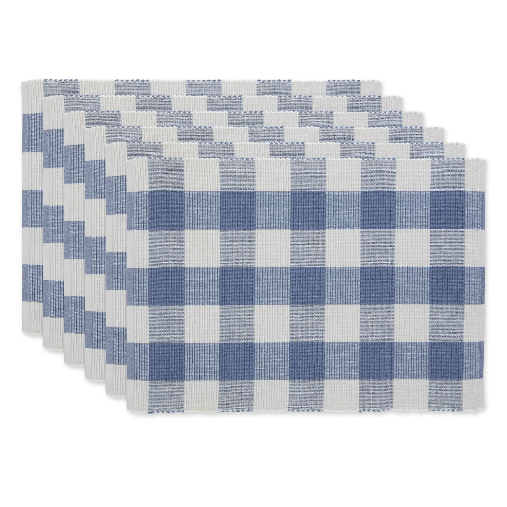 Design Imports  13 X 19 in. Stonewash Blue Buffalo Check Ribbed Placemat - Set of 6
