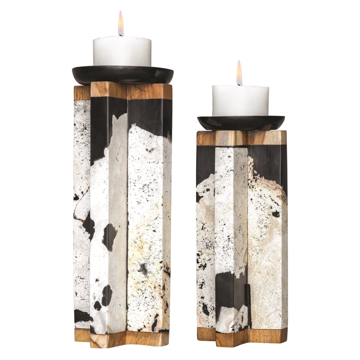 17746 Illini Stone Candleholders - Set of 2
