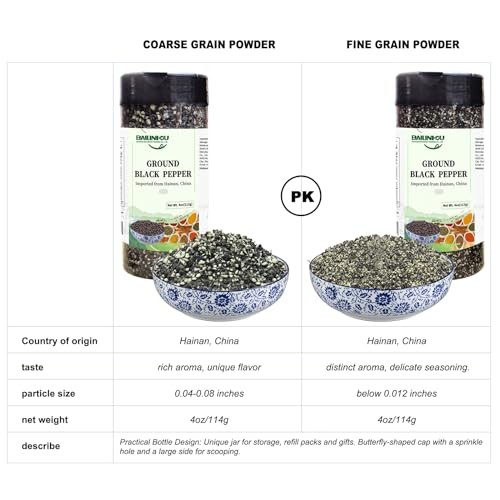BAILINHOU Chinese Coarse Grain Ground Black Pepper 4oz/114g, Hainan Black Peppercorns Powder, Ground Black Peppercorns Imported of China (Coarse Grain thumbnail