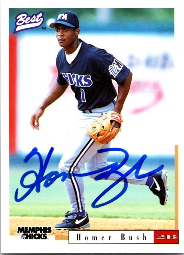 781437 Homer Bush Autographed Baseball Card - Memphis Chicks 1996 Best Rookie No.15