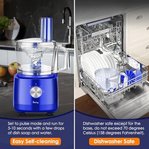 Davivy Food Processor 7 Cup,Built-in Storage Drawer Small Food Processor with 10 Set Blades,French Fry Cutting,Wavy Slicing for Home Use,3-Speed, Blue thumbnail