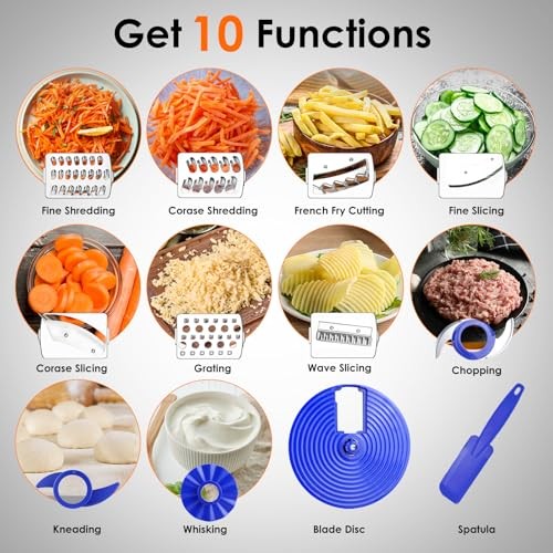 Davivy Food Processor 7 Cup,Built-in Storage Drawer Small Food Processor with 10 Set Blades,French Fry Cutting,Wavy Slicing for Home Use,3-Speed, Blue thumbnail