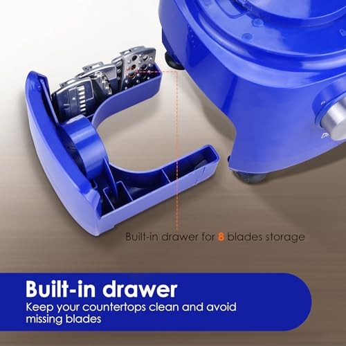 Davivy Food Processor 7 Cup,Built-in Storage Drawer Small Food Processor with 10 Set Blades,French Fry Cutting,Wavy Slicing for Home Use,3-Speed, Blue thumbnail