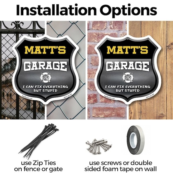 Matt S Garage I Can Fix Everything but Stupid (5 Pack) 12 Inch X 12 Inch Shield-Shaped Rust-Free Aluminum Metal Signs to Last  Gift for Dads and Uncle