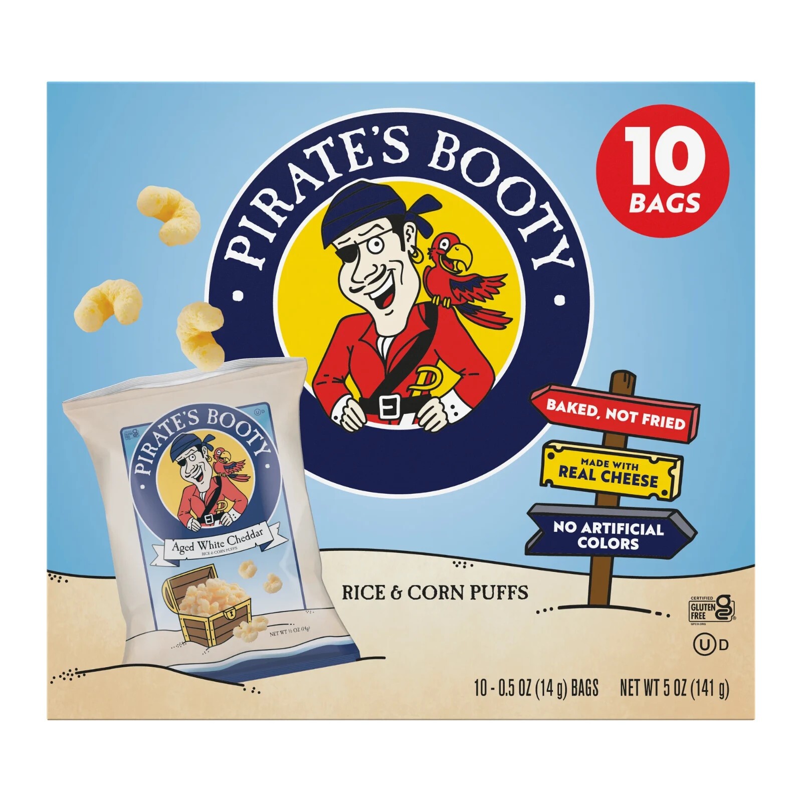 Pirate's Booty Aged White Cheddar Cheese Puffs Snack Multipack - 5oz/10pk thumbnail