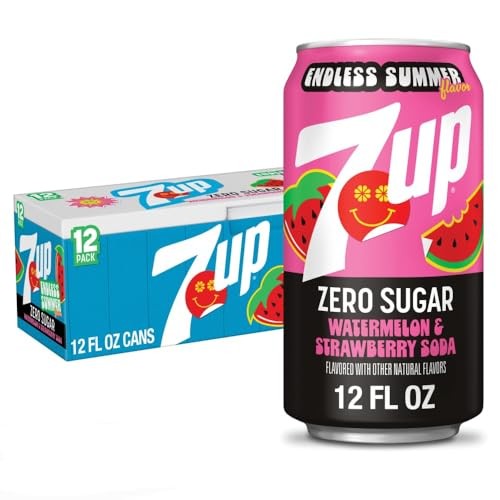 7up Watermelon Strawberry Soda, 12 Fl Oz Cans (12 Pack, Zero Sugar)