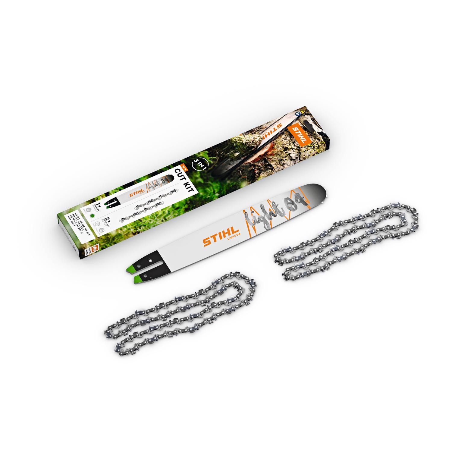 Stihl 2 1 Cut Kit 18 Inch Long 3/8 Inch Pitch 0.050 Inch Gauge Chainsaw Guide Bar and Two 23RM3 68 Link Chainsaw Chains - 3005 005 9905