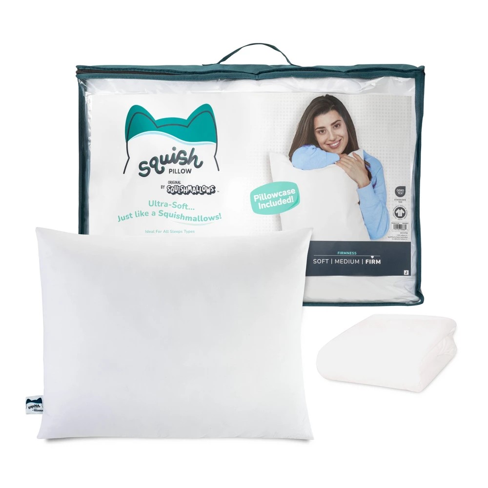 SquishPillow by Original Squishmallows Standard Firm Bed Pillow and Ultra Soft Pillowcase Cover