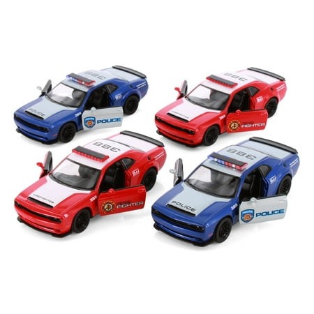 Box of 12 2023 Dodge Challenger SRT Demon 170 Police/Firefighter Edition  ASSTD - Kinsmart 5461DPR - 1/40 Scale Diecast Model Cars
