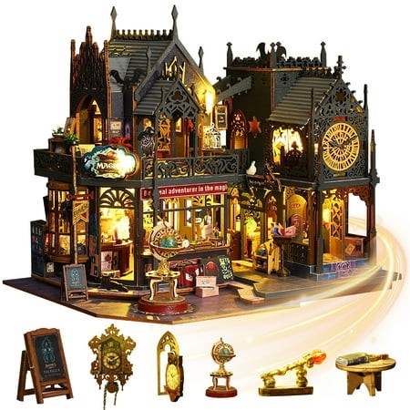 book nook kit  diy miniature dollhouse booknook bookshelf kit with light  3d wooden puzzle decor bookends model build-creativity kit for kids/adults