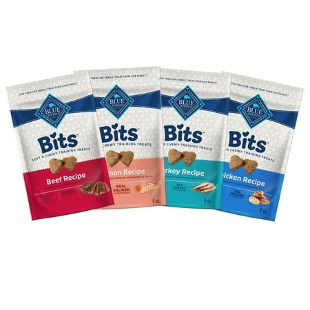 Blue Buffalo BLUE Bits Natural Soft-Moist Training Dog Treats  Beef  Salmon  Turkey  and Chicken Recipes 4-oz Variety Pack  4Ct S301