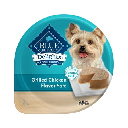 Blue Buffalo Delights Natural YPF5 Adult Small Breed Wet Dog Food Cups  Pate Style  Grilled Chicken Flavor in Savory Juice 3.5-oz (Pack of 12)