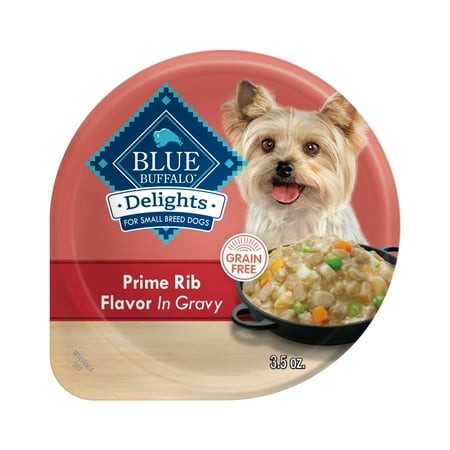 Blue Buffalo Delights Small YPF5 Breed Natural Wet Dog Food  Prime Rib Flavor in Gravy  3.5-oz. Cups  12 Count