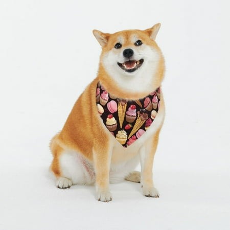 Easygdp Ice Cream Cake Dog Bandanas  Triangle Reversible Pet Scarf Premium Durable Fabric Bandana for Small and Medium Dogs-X-Large