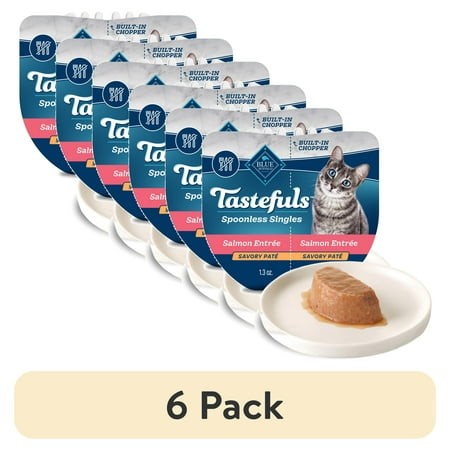 (6 Pack) Blue Buffalo Tastefuls Spoonless Singles Wet Cat Food Paté  2.6-oz. Twin Pack  Salmon