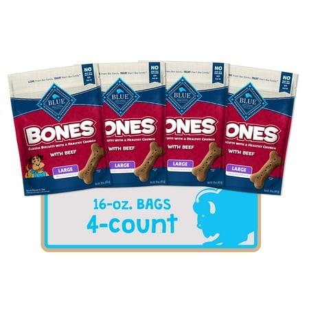 Blue Buffalo Bones Natural Crunchy HYZ01 Dog Treats Large Dog Biscuits Beef Bag