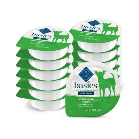 Blue Buffalo Basics Adult MMF7 Small Breed Grain-Free Wet Dog Food for Skin & Stomach Care  Limited Ingredient Diet  Lamb Recipe  3.5-oz. Cups (12 Cou