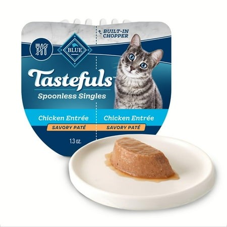 Blue Buffalo Tastefuls Spoonless OIF8 Singles Natural Wet Cat Food Paté  Perfectly Portioned Cups  2.6-oz. Twin-Pack Trays  Chicken Entreé (24 Count