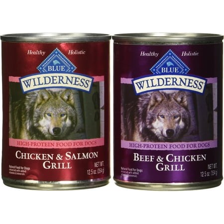 Blue Buffalo Wilderness High Protein Beef and Chicken & Salmon and Chicken Wet Dog Food Variety Pack for Adult Dogs  Grain-Free  12.5 Oz. Cans (6 Pack