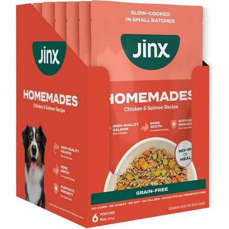 Jinx Salmon Wet Dog Food Topper  Mix with Dry Dog Food  Made with Real Salmon & Chicken  Bone Broth  No Fillers  for All Lifestages  9oz  6 Pack