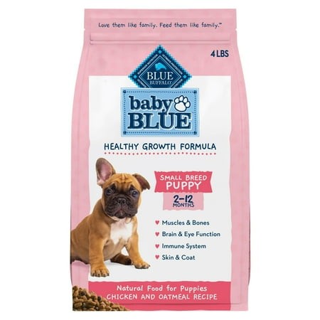 Blue Buffalo Baby BLUE Natural Small Breed Puppy Dry Dog Food  Healthy Growth Formula with DHA  Chicken and Oatmeal Recipe  4-lb. Bag C21